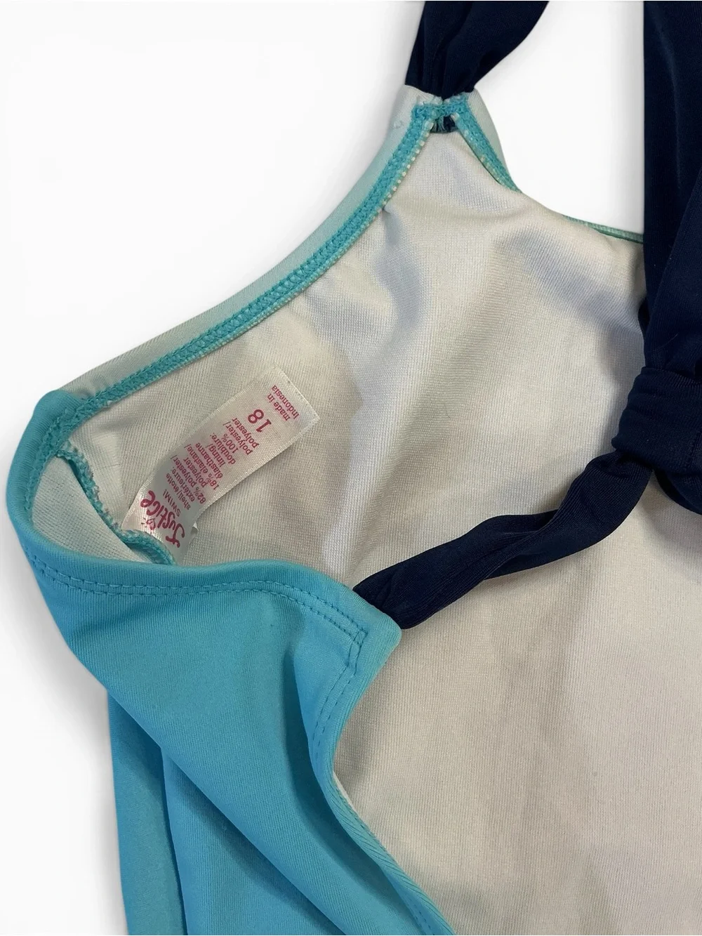 Justice Store Girls Turquoise Dog Graphic One-Piece Swimsuit with Navy Straps